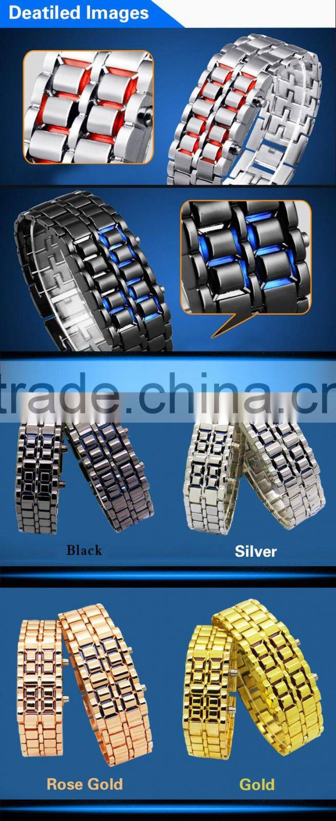 Fashion Style black alloy watch case and band stainless steel waterproof watches large led digital display watches