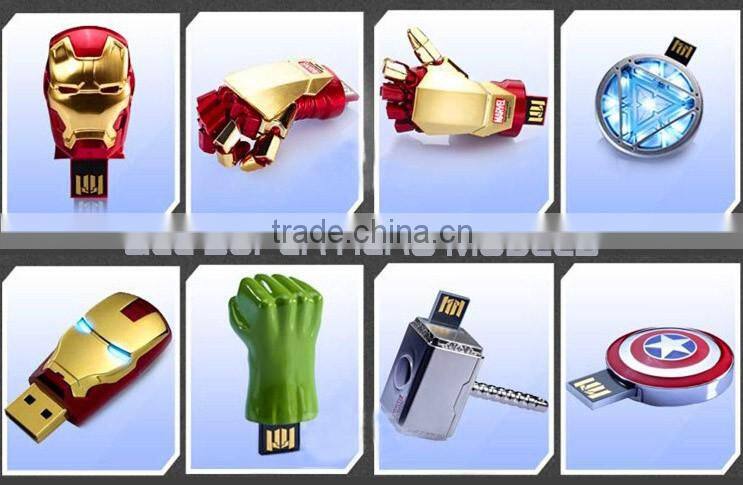 2016 HotSale Iron Man USB Flash Drive Pen Drive Crystal Diamond PenDrive 4GB 8GB 16GB 32GB 64GB Memory Stick/Thumb/Pendrives