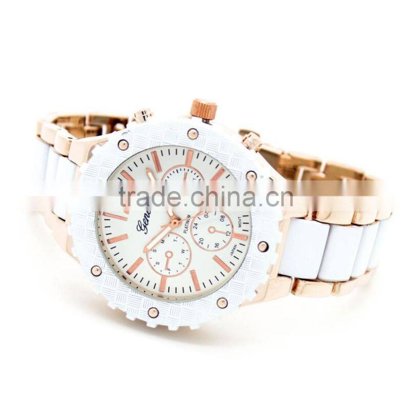 2016 fashion women bezel geneva platinum watch japan movt water resistant
