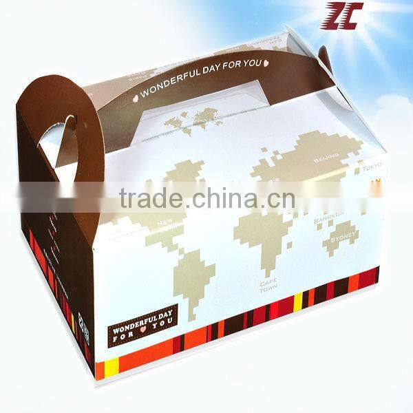 Hot Sale Take Away Paper Cake Box with Handle for Food Packaging
