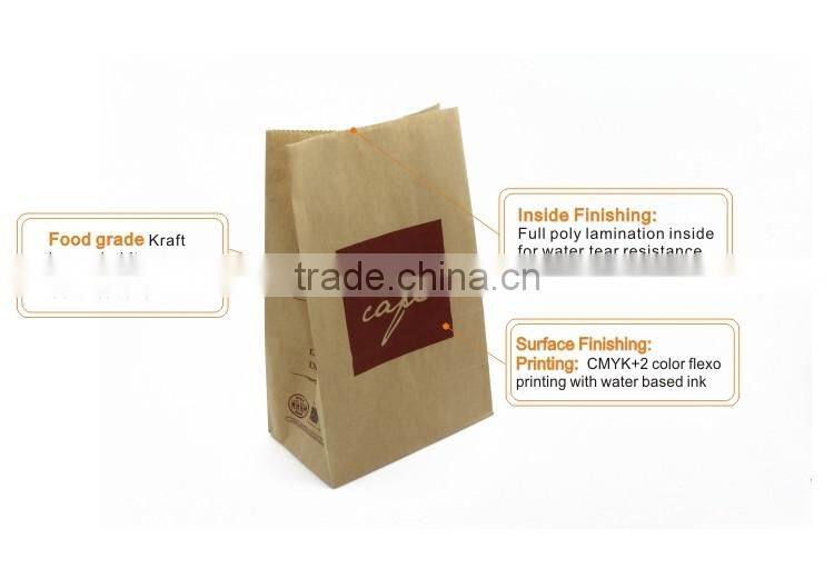 Oem accepted kraft paper coffee bags,block bottom brown kraft paper bags