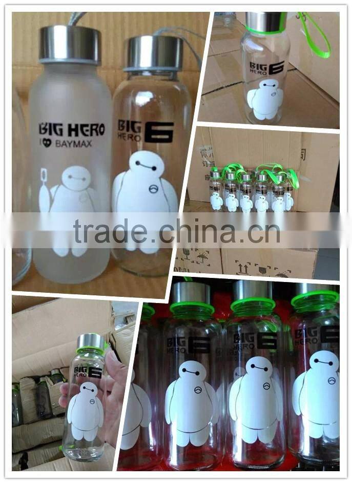 "Big hero" glass water bottle with silicone case