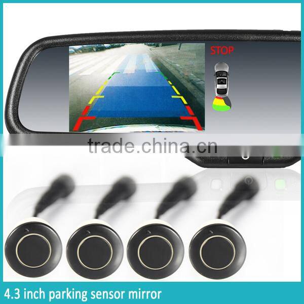 2015 Hot sell 4.3inch Monitor Rearview Mirror with Parking Sensor for Reverse Camera display for any car