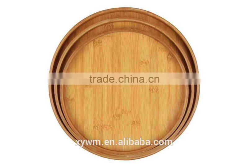 Family Custom Color Painting Round Bamboo Wooden Tray Charger Plate