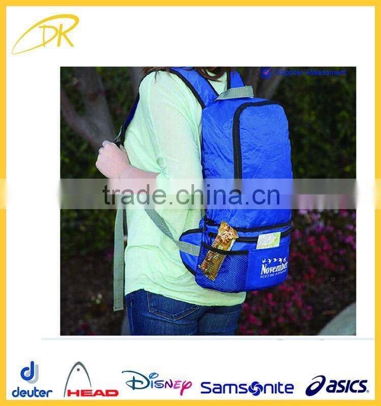 2016 BSCI audit factory design Dual purpose foldable backpack with cooler compartment