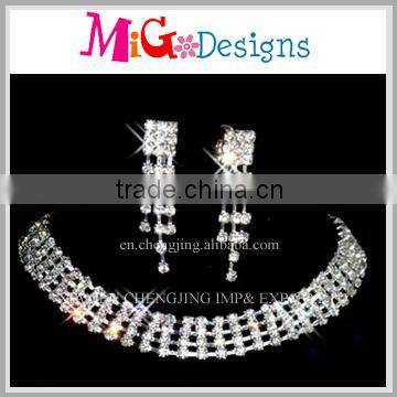 Wholesale Min Order Fashion Full Crystal White Gold Plated Necklace Earrings Luxury Bridal Jewelry