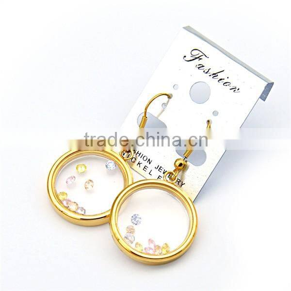womens fashion round earrings stainless steel 18k gold plated glass earrings