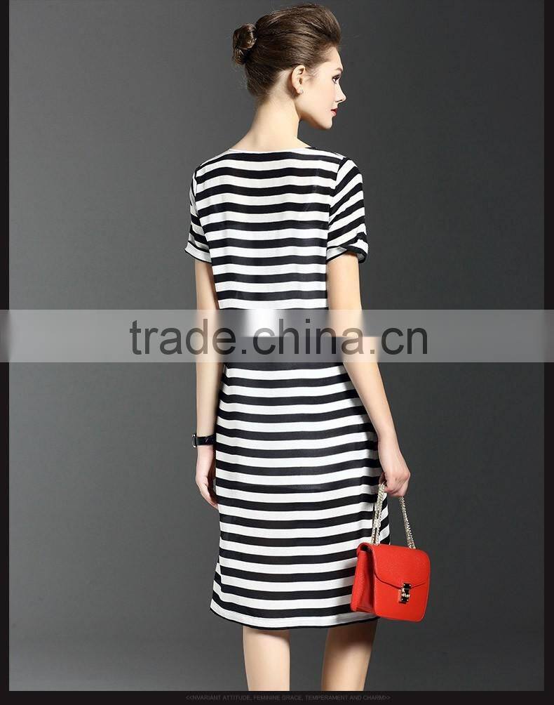 Women's Clothing Casual Temperament Simple Sexy Short-sleeved Striped dress Spring Summer wild