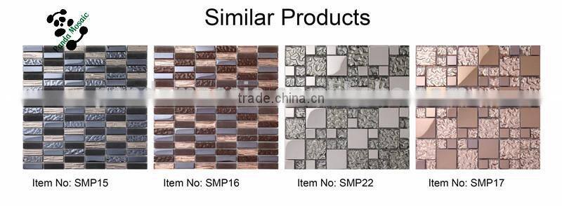 MB SMP23 Living Room Decor Stainless Steel Mix Glass Mosaic Tile Iridescent Mosaic Wall Tile