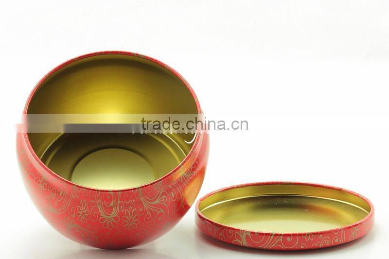 Red vivid flower round tin plate tea canister for Matcha