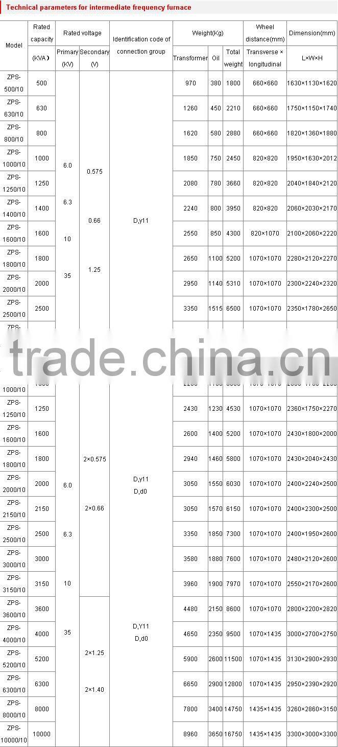 Three phase rectifier transformer used for intermediate frequency furnace