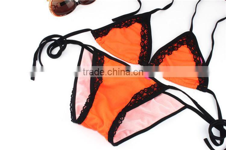 Cheap Women Sexy Beach Bikini Suit Top Thong Lace Pucker Butt Swimwear Bra Plus String