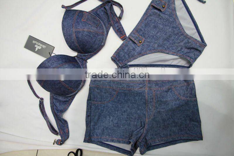 three piece jeans bikini