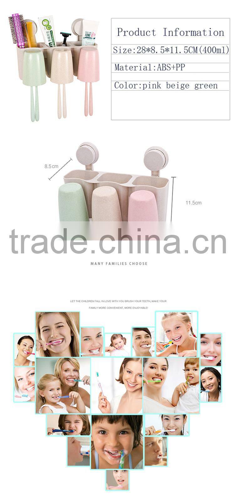 2016 Wheat stalks style Suction Cup 3 Tooth Mug+6 toothbrush Holder Toothpaste Hanger Storage Set