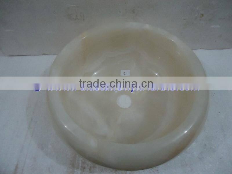 Long Life PURE WHITE ONYX ROUND TYRE SHAPED SINKS AND BASINS