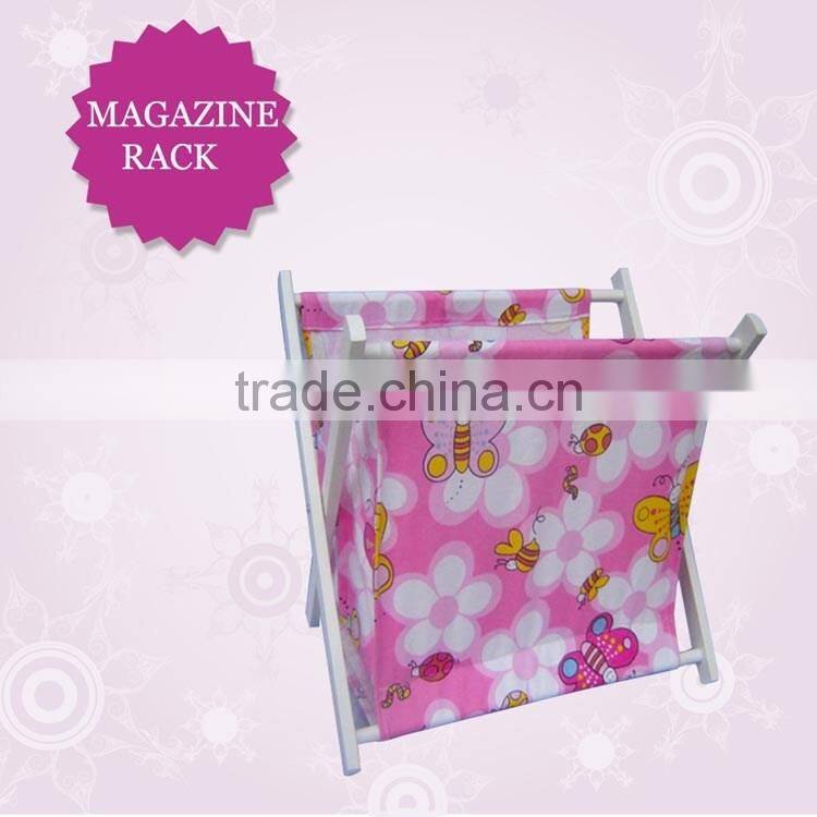 Antique wooden library magazine race, folding wooden magazine rack, wooden wicker book basket