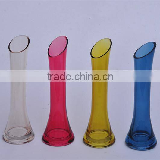 Cheap colored glass vases, restaurant table used glass vases, Single flower glass vases