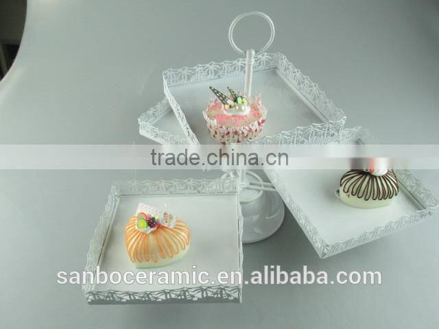 New design Round & Square 3 PCS plates one layer metal wedding cake stand wholesale