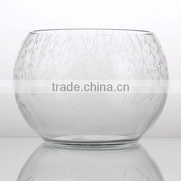 round glass vase with decorative flowers/glass fish bowl