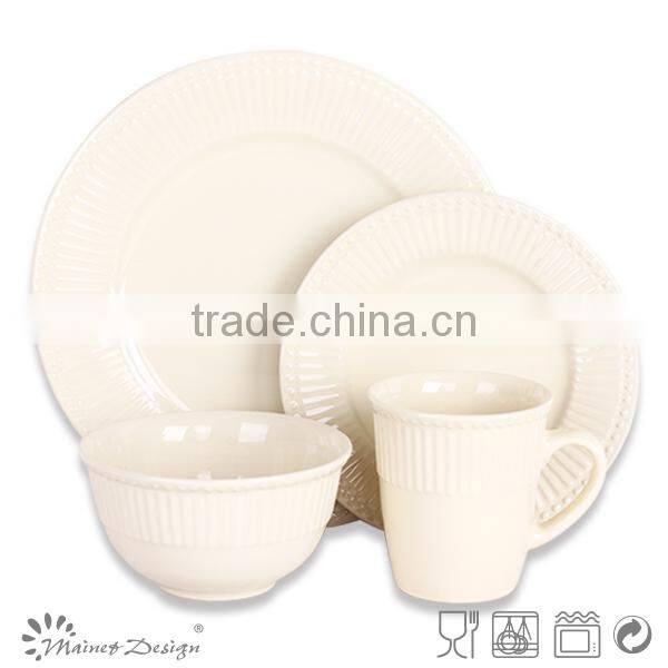 16pcs beige elegant round emboss dinner set