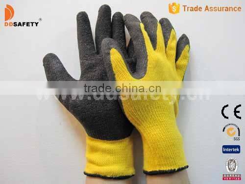 DDSAFETY 10 Gauge Yellow T/C Shell Gloves With Black Latex Coating Safety Gloves