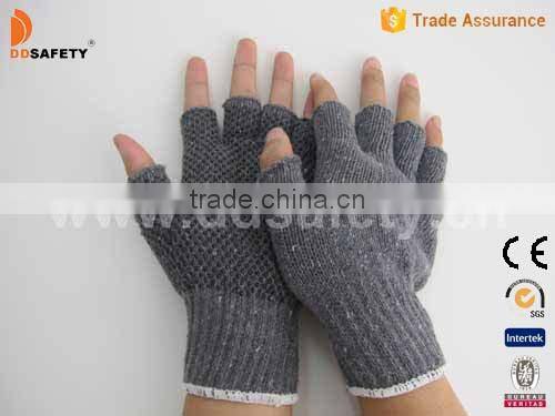 Half Finger Gloves Grey Cotton Polyester Gloves String Knit Garden Gloves Black PVC Dots One Side