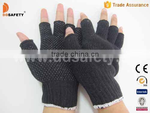 Half Finger Gloves With PVC Dots Black Cotton Polyester String Knit Gloves