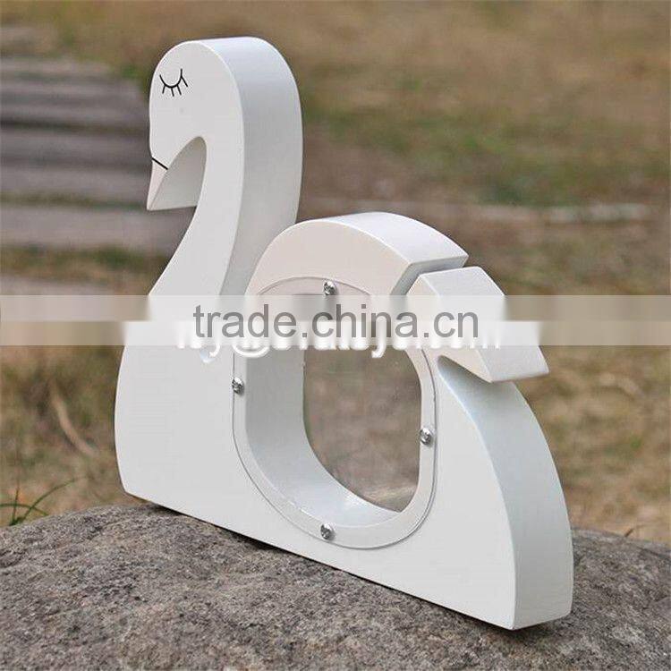 New design cute white swan shape wooden baby piggy banks W02A256