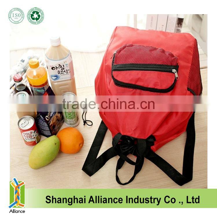 Promotion shopping 210D polyester drawstring bag with side mesh pocket