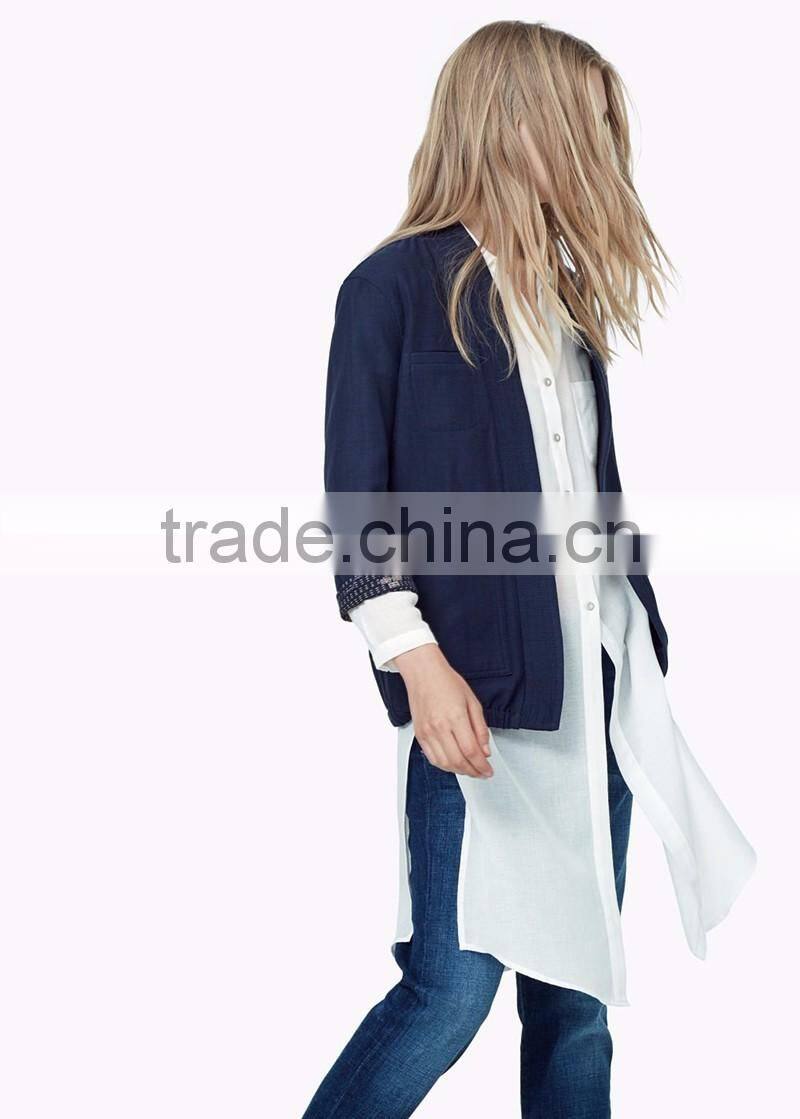 fashion welt pocket cotton jacket for women