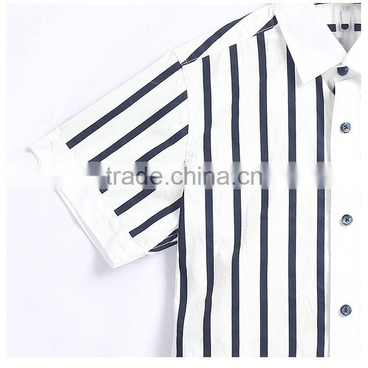 Short Sleeve Senior Cotton Strip School Uniform Shirt