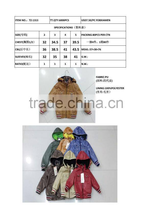 EUROPEAN FASHION KIDS CLOTHES STOCK PU JACKET FOR BOYS