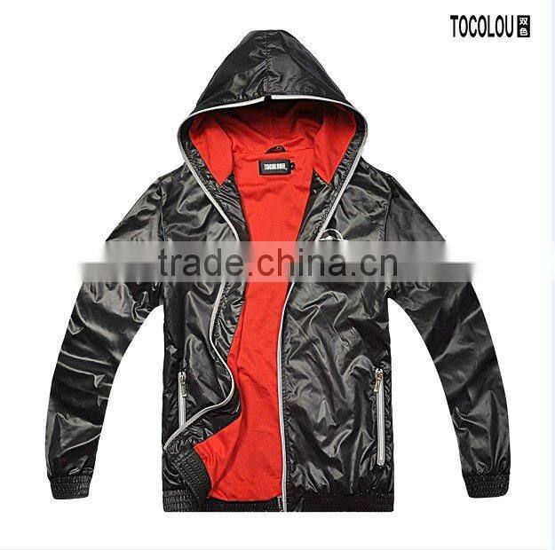 mens autumn polyester jacket with hood: