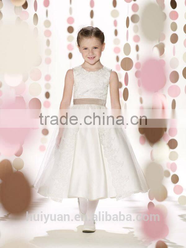 white satin lace baby gown wedding dress round neck flower girl's dress