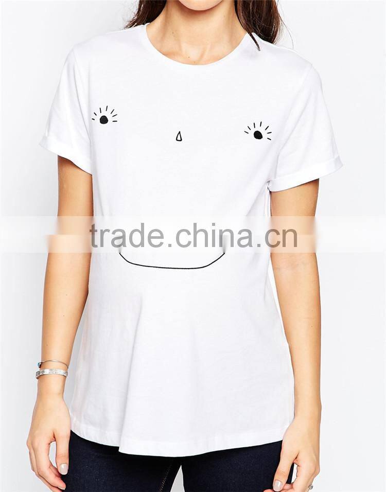 Loose casual maternity white t shirts OEM embroidered smile face t shirt wholesale blank maternity t shirts