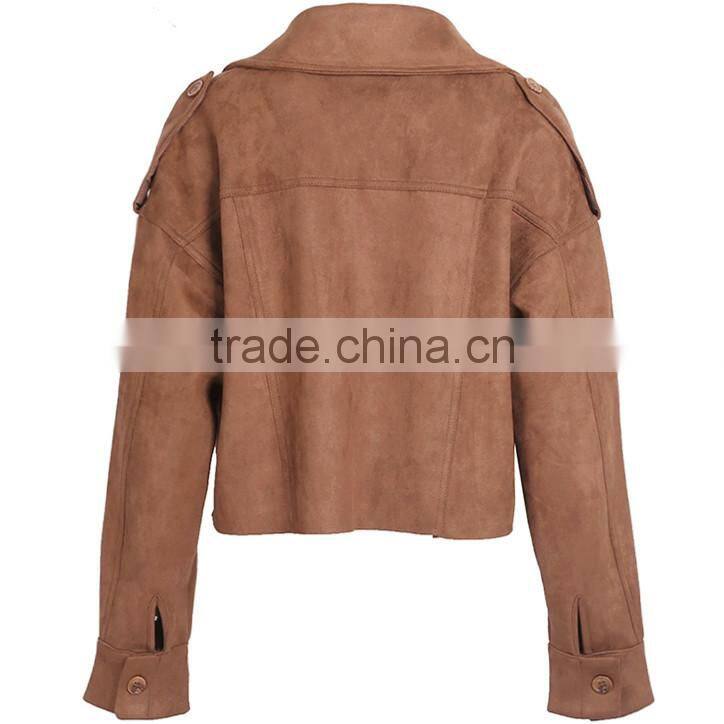 Basic Suede Fabric Jacket Coat 2017 Vintage Pocket Motorcycle Jacket Short Autumn Winter Jacket