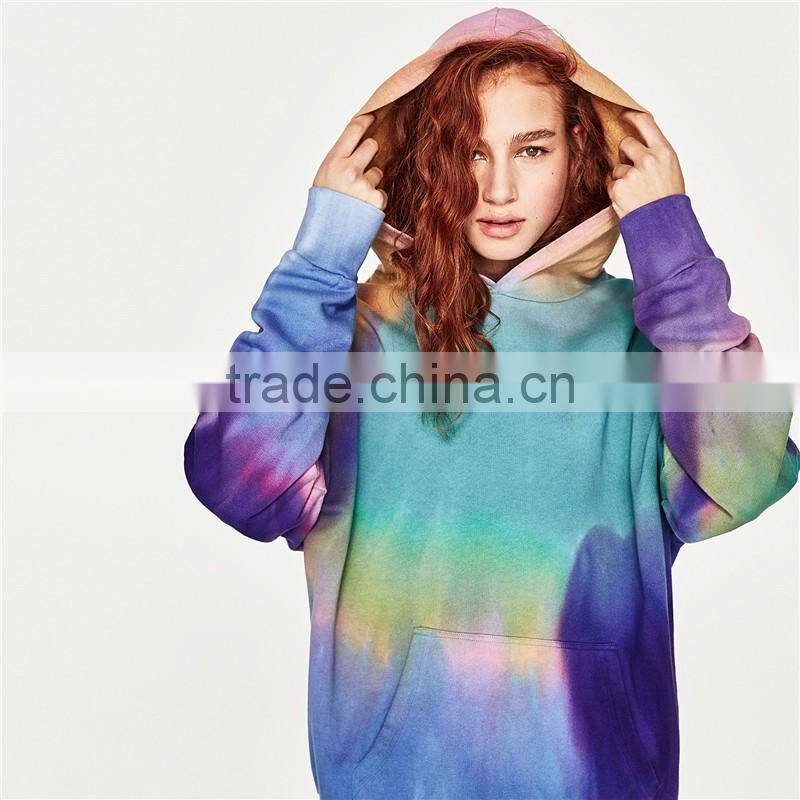 2017 OEM Spring Round Neck and Long Sleeves Oversized Tie-dye Sweat Hoodie