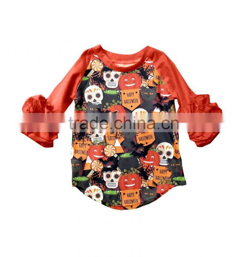 Whosale baby clothes 3/4 sleeves icing baseball shirt girls ruffle raglan Wholesale icing ruffle shirt