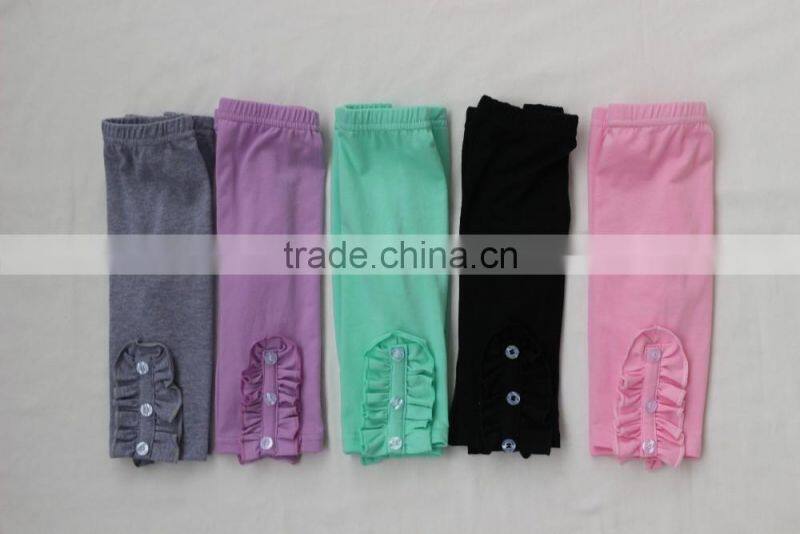 2017 Seasons Baby Girls Cotton Pants Beautiful Kids Girls Solid Color Capris Lace Ruffle