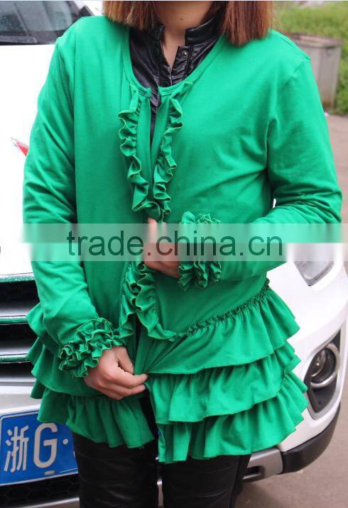 Cotton Mom Cardigan Ruffle Plus Size Top For Lady Long Sleeves Blouse For Women Spring Clothes Boutique