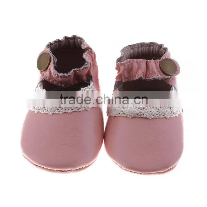 Lace decoration lovely baby girl moccs, leather baby girl leather moccasins