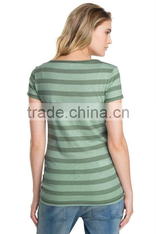 high quality custom wide neck breezy textured all-over stripe combed cotton t shirt