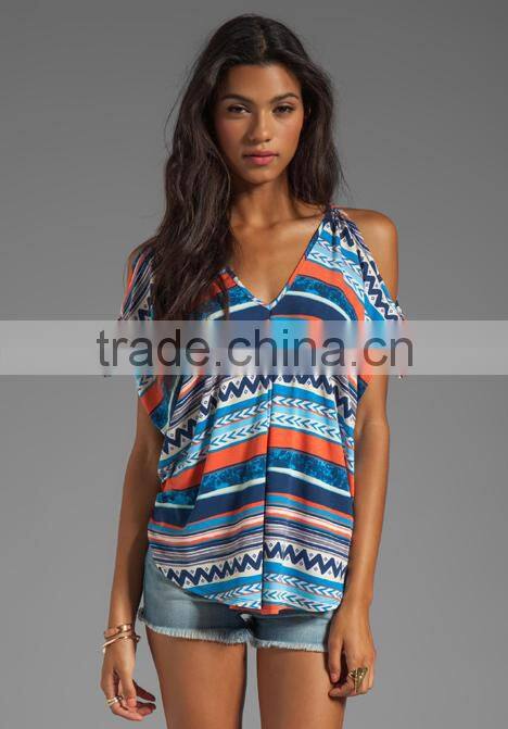 open shoulders with tie detail pattern top