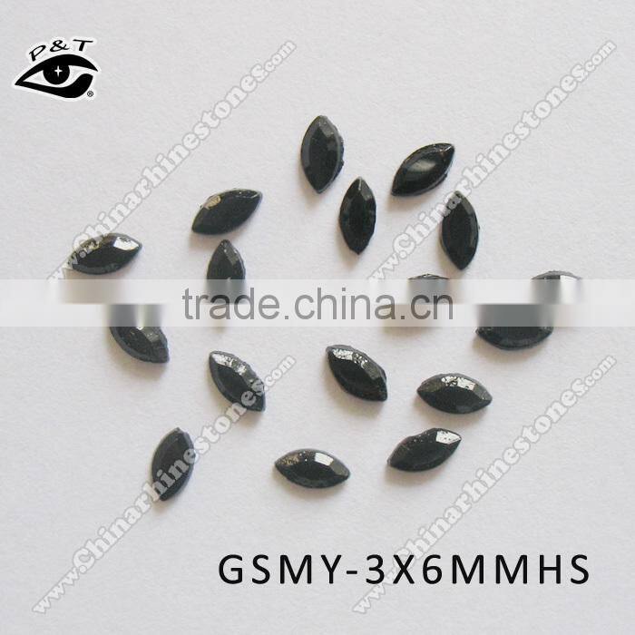 Hot fix loose rhinestone chinese rhinestone 3x6mm hematite color oval shape stones