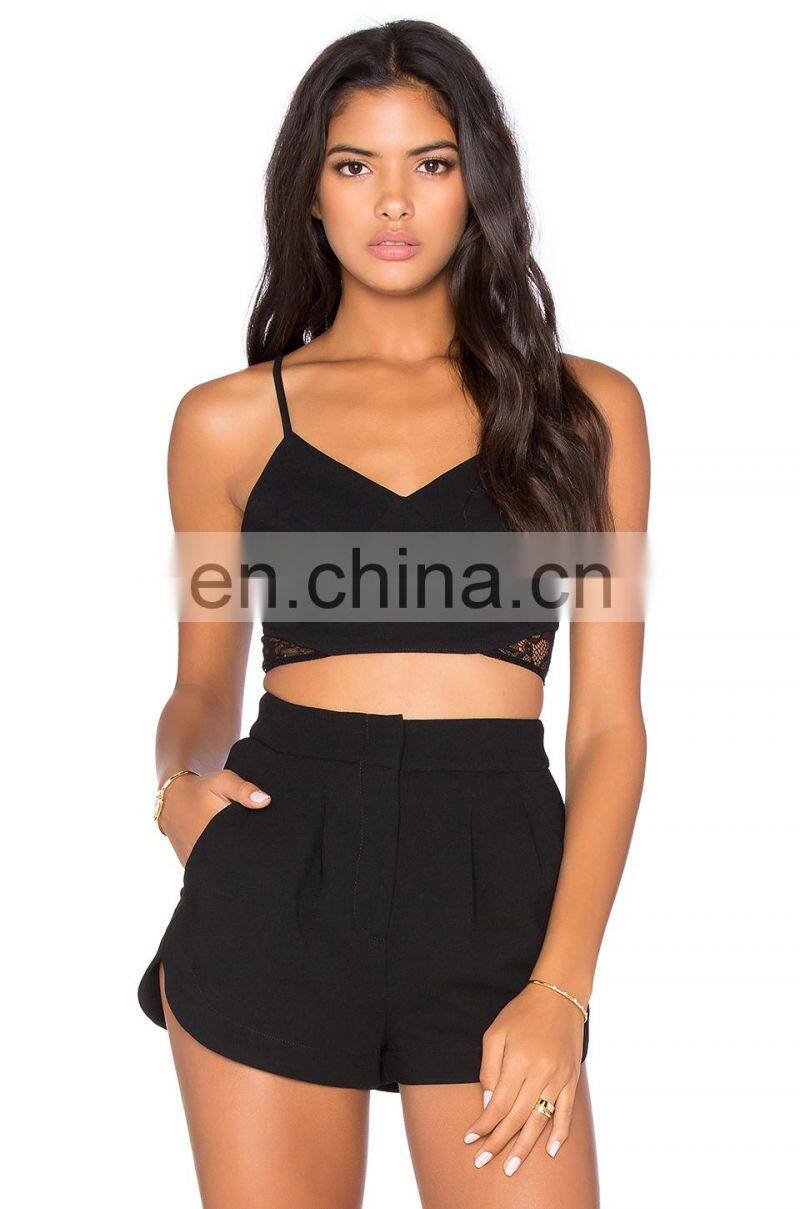 Adjustable Shoulder Straps Black Lace Crop Tops for Sexy Women