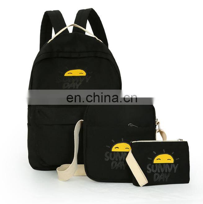 Wholesale fashion canvas 3pcs school backpack bag set