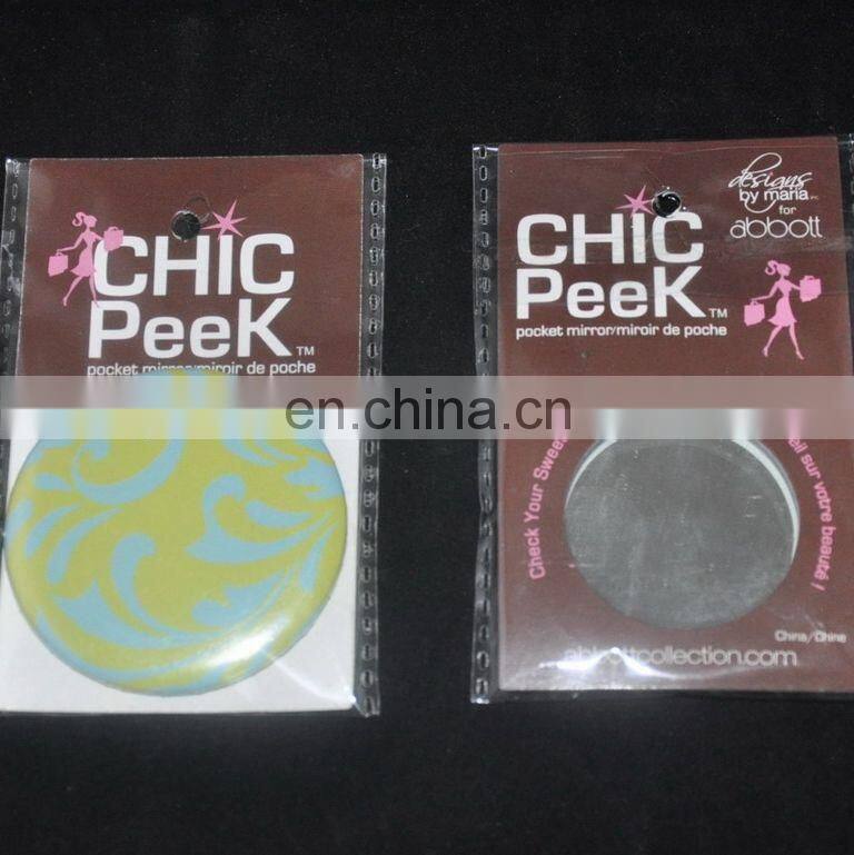 New arrived craft beautiful eco-friendly tinplate mirror button / looking glass for decoration