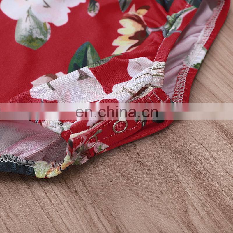 2019 summer new red flower print WOMAN RUFFLE off shoulder one piece BIKINI swimsuit