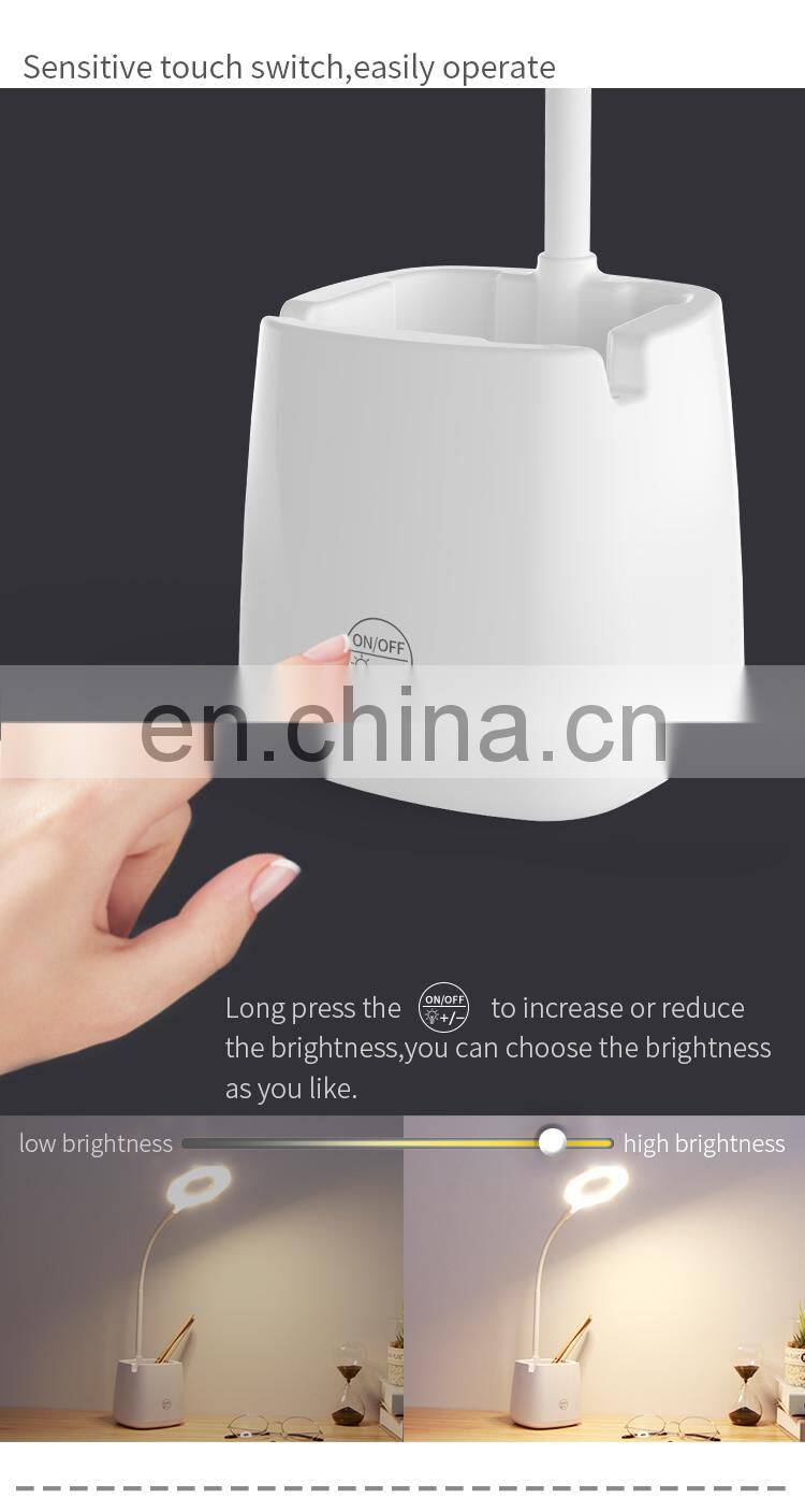 Bedroom led desk lamp with pen holder flexible usb table Touch dimmable multi-functional rechargeable bending table lamp led