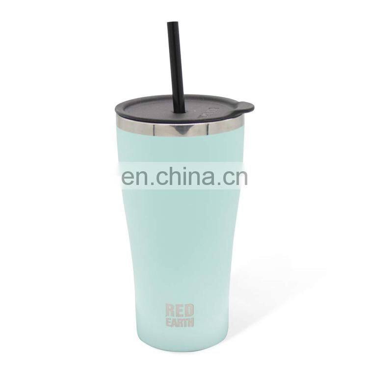 Stainless steel 530 ml Vacuum insulated water mug Straw cup Double walled customized logo thermal leak proof coffee cup w/lid